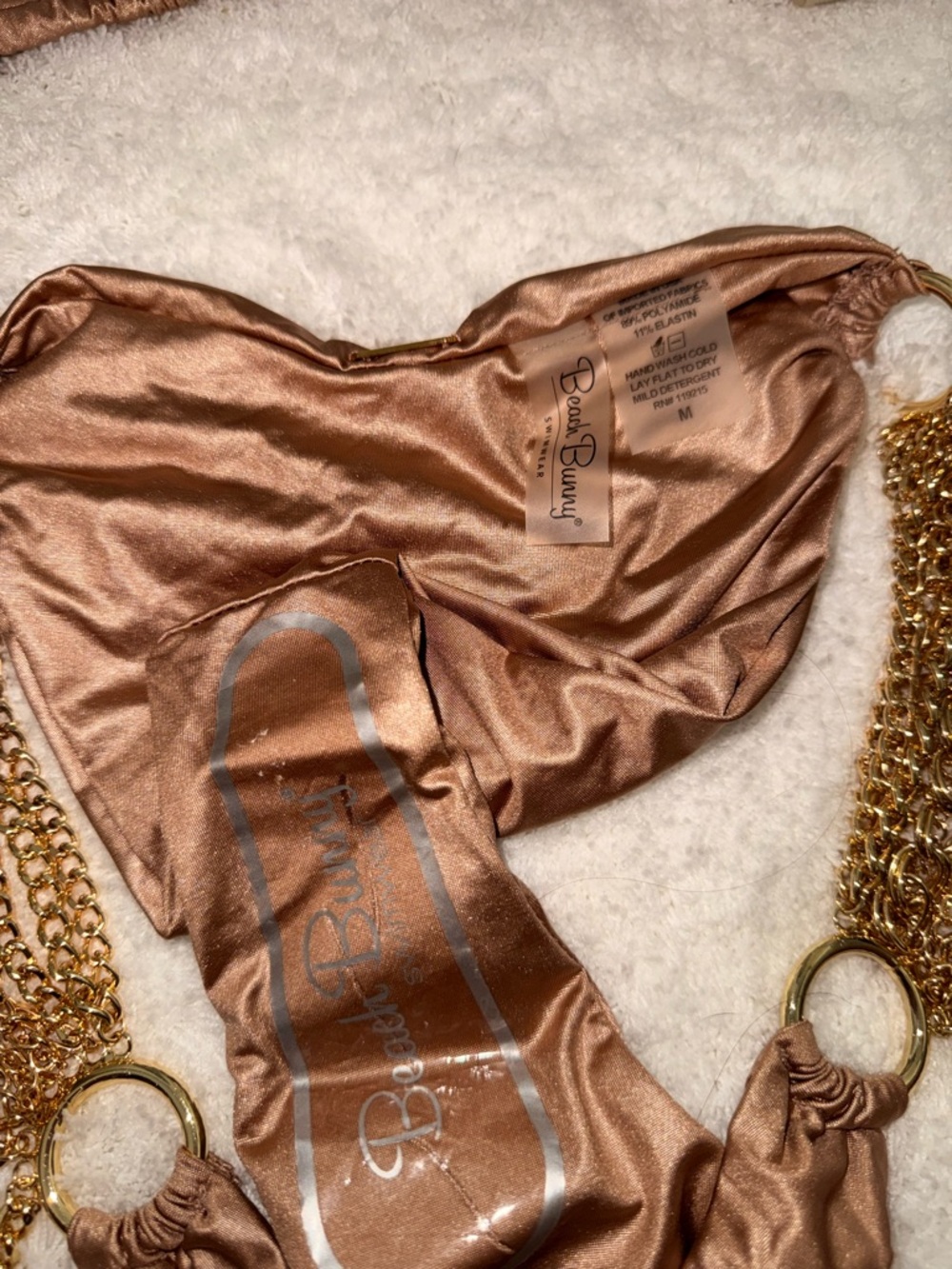 Beach Bunny Metallic Bronze Bikini Bottoms with Gold Chain Details - Picture 2 of 4
